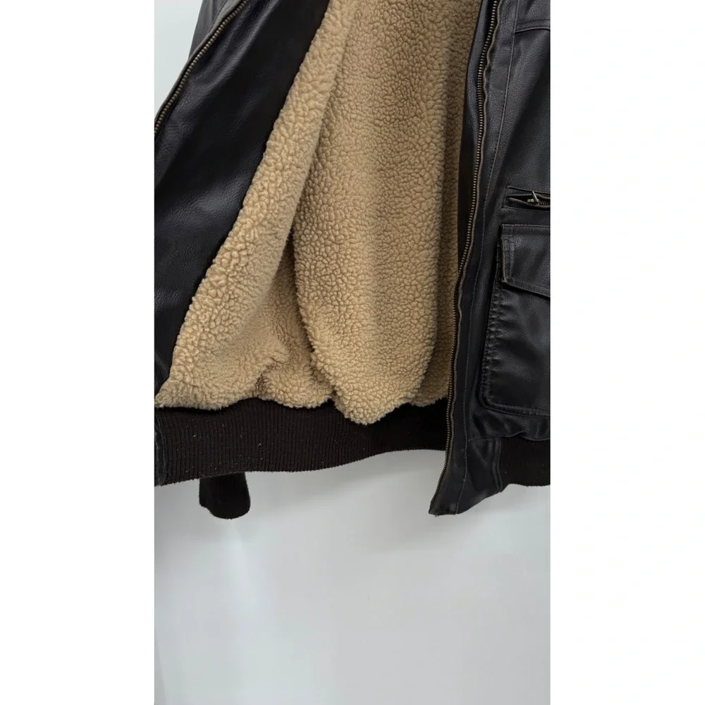 Levis Medium Bomber Jacket Mens Brown Faux Leather Sherpa Collar Aviator RN54163
